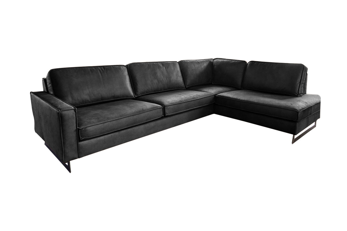 KAWOLA Ecksofa VILNIUS 3-Sitzer mit Recamiere Lederfaserstoff schwarz