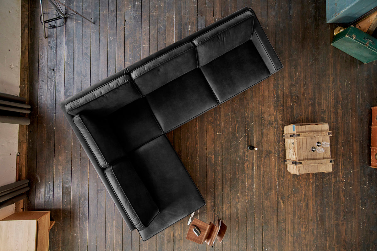 KAWOLA Ecksofa VILNIUS 3-Sitzer mit Recamiere Lederfaserstoff schwarz