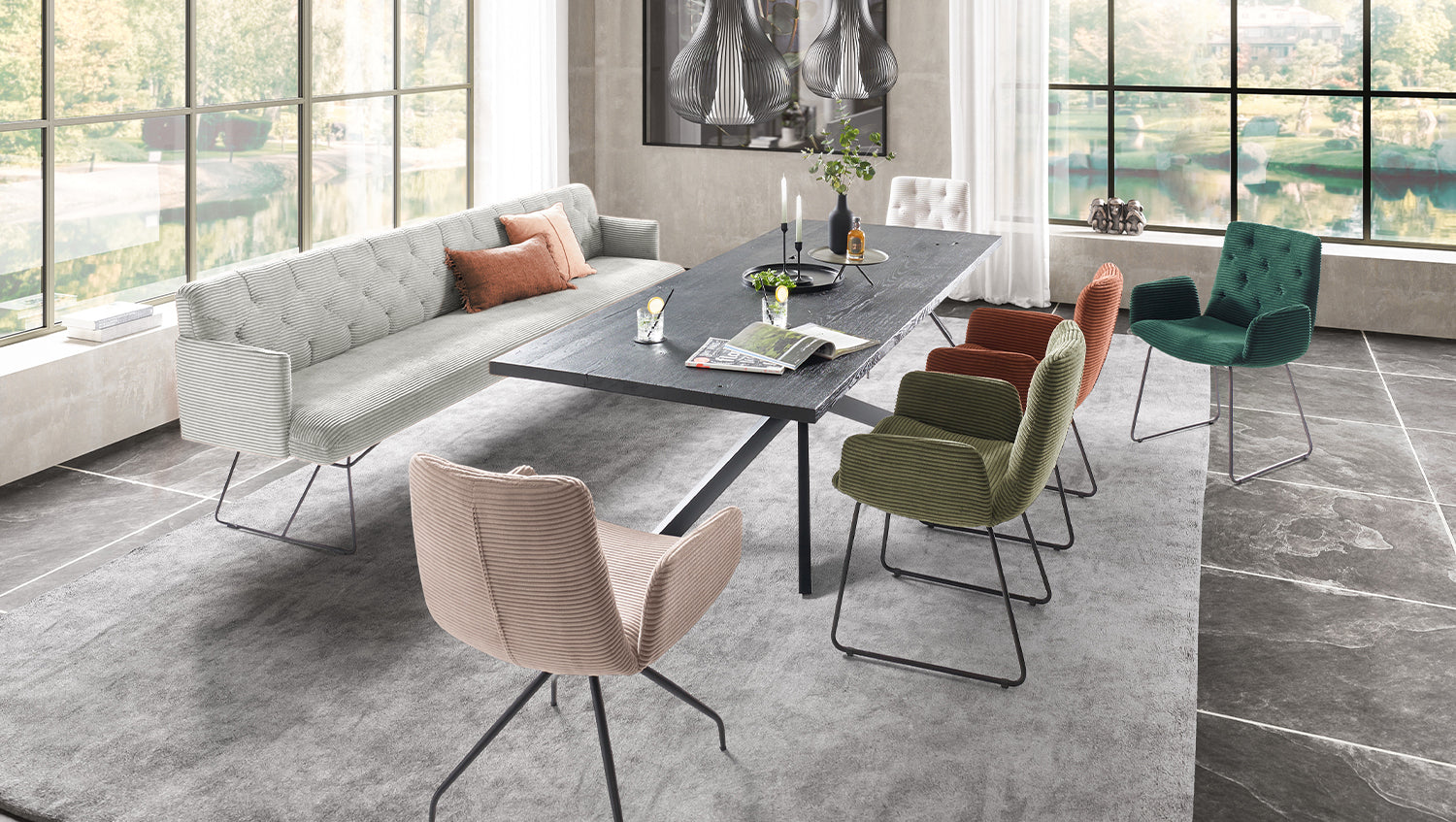 KAWOLA Esszimmerbank CHARME Cord hellgrau