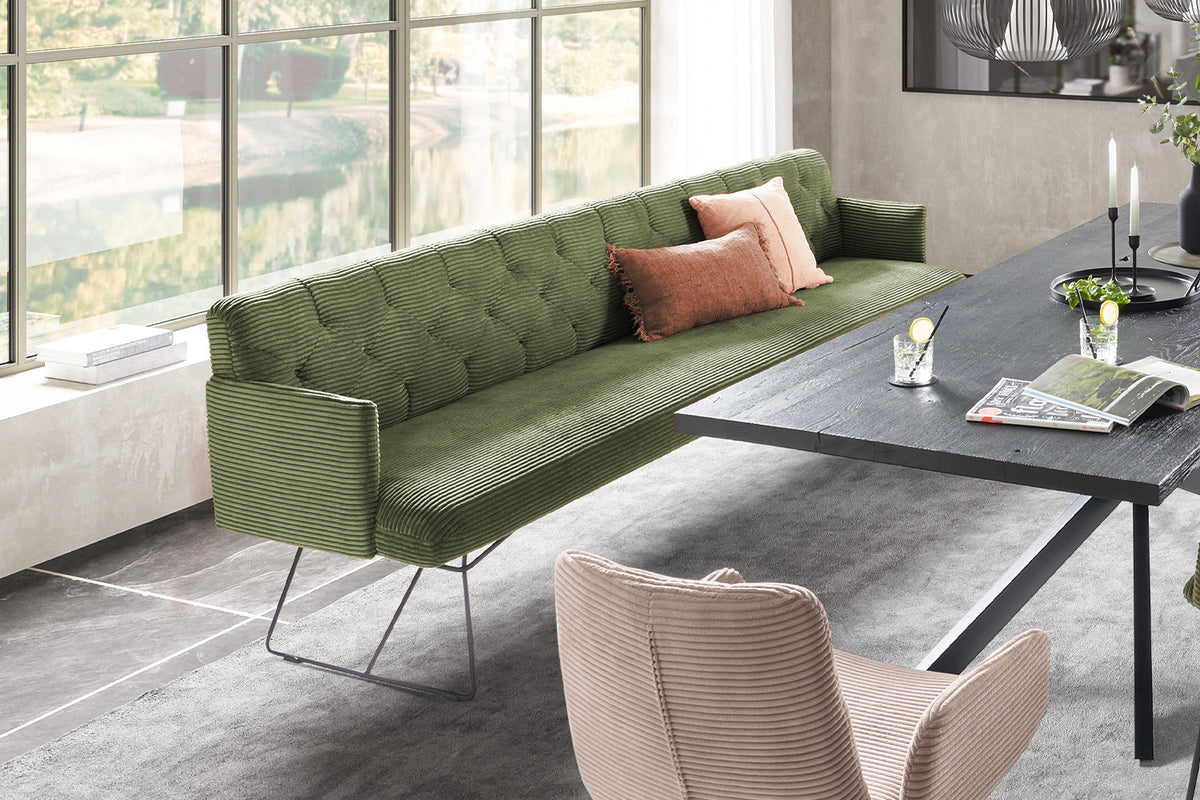 KAWOLA Esszimmerbank CHARME Cord olivgrün, 3-Sitzer
