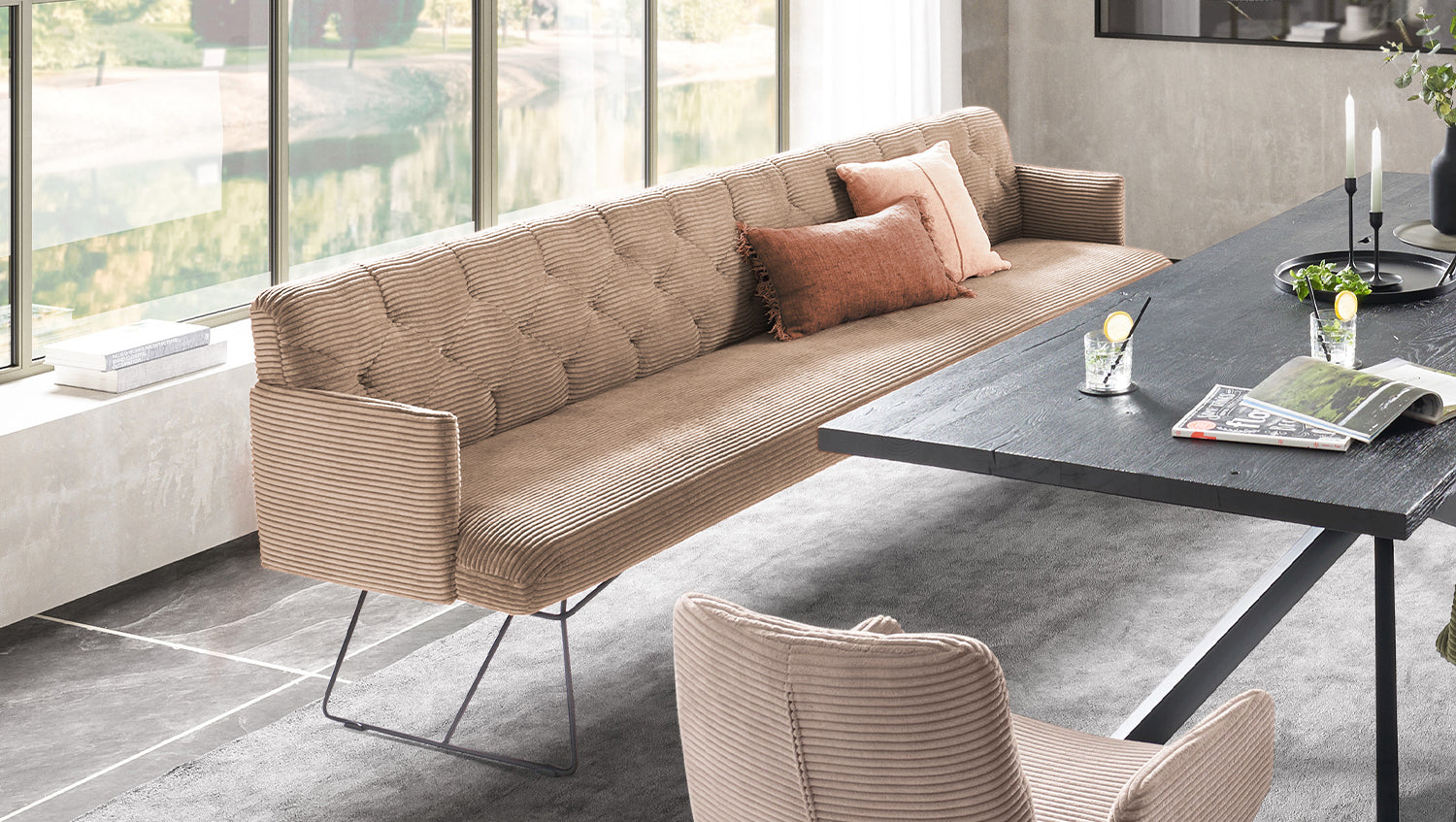 KAWOLA Esszimmerbank CHARME Cord taupe, 3.5-Sitzer
