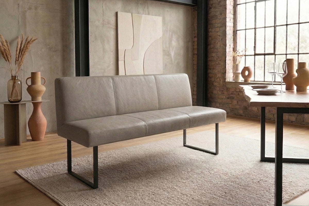 KAWOLA Esszimmerbank ELEEN Leder grau, 2-Sitzer, 163 x 69