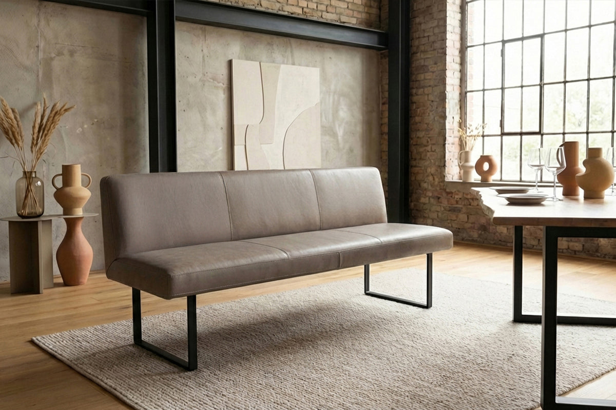 KAWOLA Esszimmerbank ELEEN Leder grau, 2-Sitzer, 183 x 69