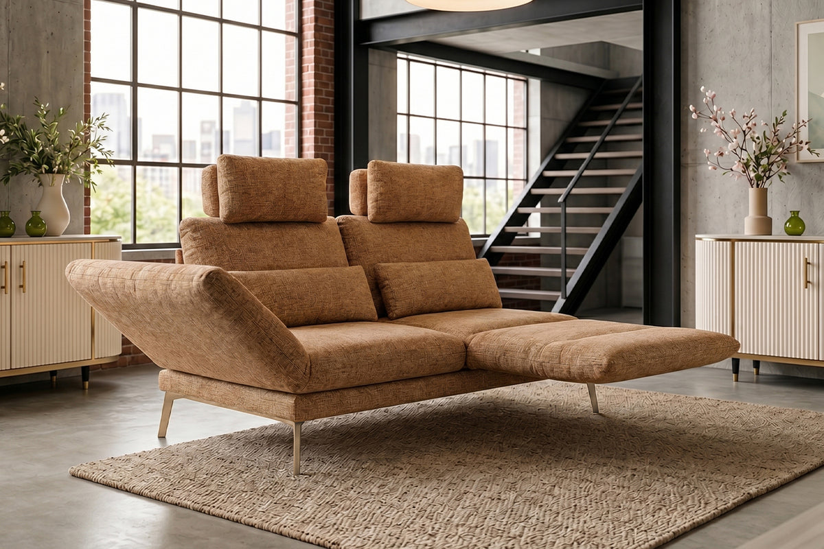 KAWOLA Funktionssofa HOLLY 2-Sitzer Stoff cognac