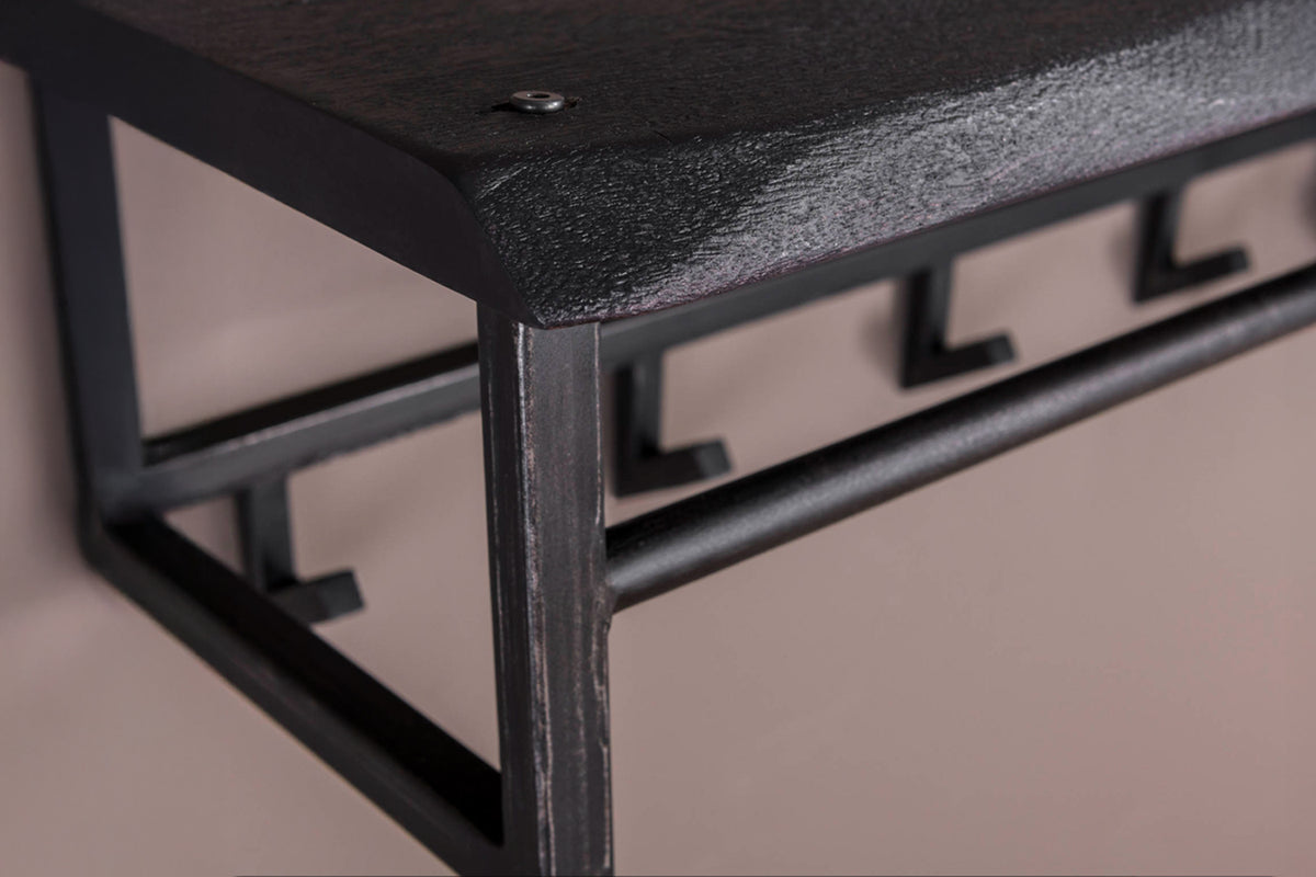 KAWOLA Garderobe ADORA Akazie Metall Hutablage 6 Haken schwarz