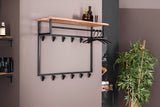KAWOLA Garderobe NEREA Akazie Metall Hutablage 12 Haken schwarz