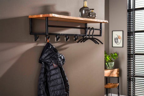 KAWOLA Garderobe NEREA Akazie Metall Hutablage 6 Haken schwarz