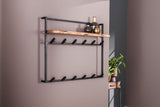 KAWOLA Garderobe RAICA Akazie Metall Hutablage 12 Haken schwarz