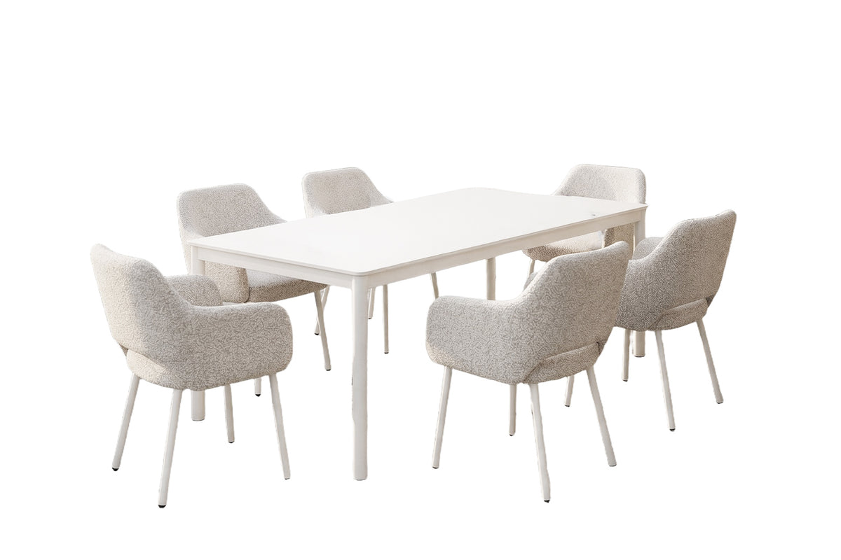 KAWOLA Gartenmöbel Set AMUR 7-tlg. Aluminium cremefarben