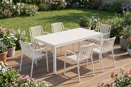 KAWOLA Gartenmöbel Set MIAVA 7-tlg. cremefarben, Tischgestell Stahl