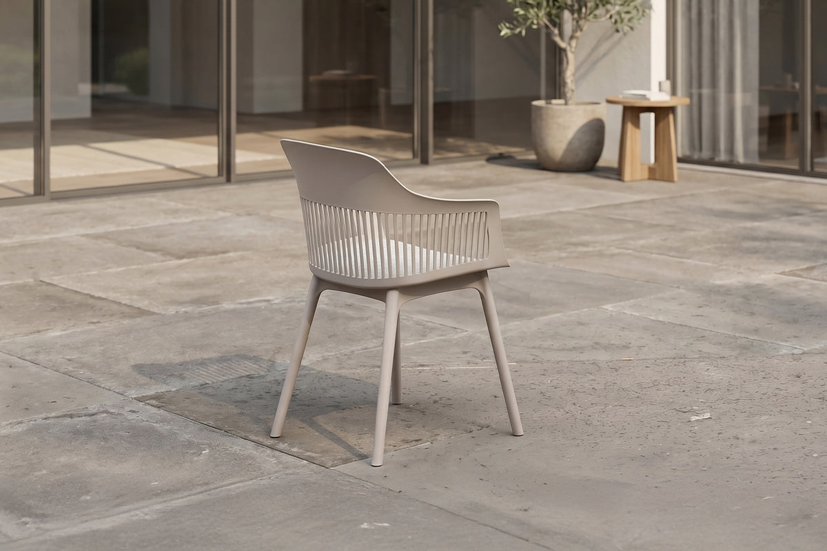 KAWOLA Gartenstuhl ALTEA Outdoor Kunststoff beige mit Kissen