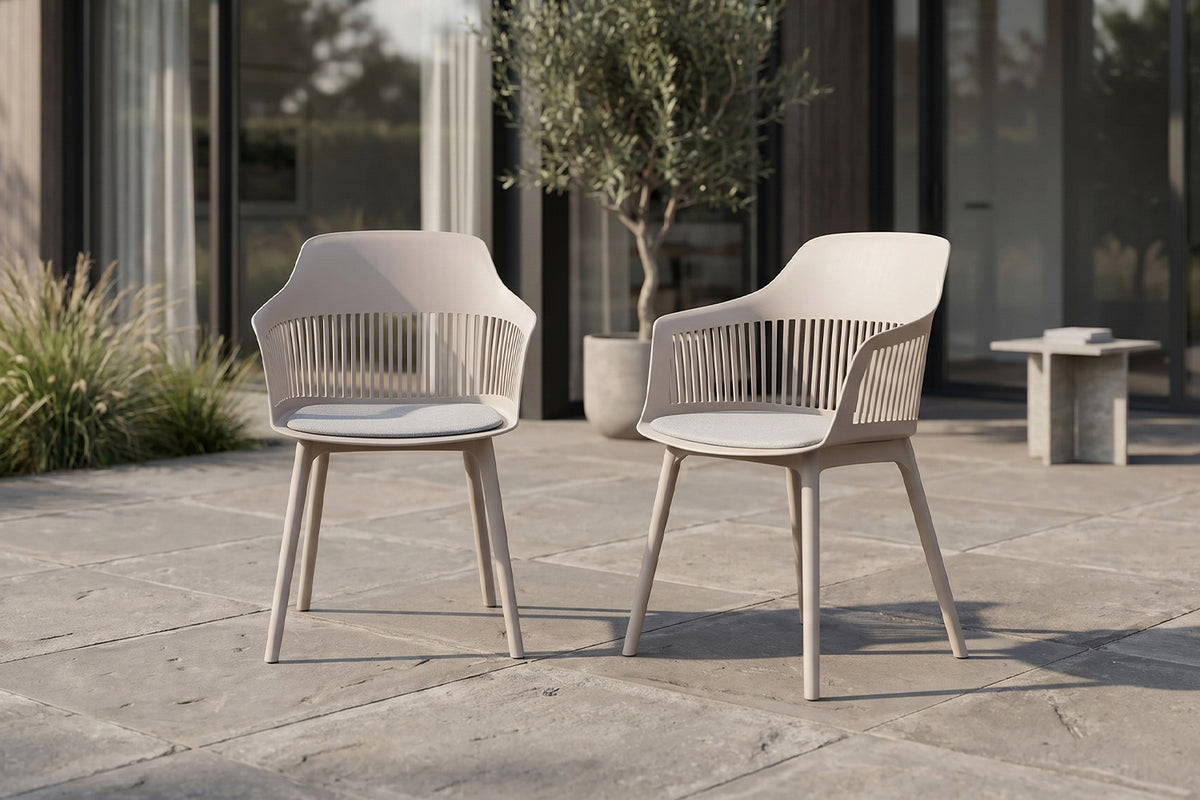 KAWOLA Gartenstuhl ALTEA Outdoor Kunststoff beige mit Kissen