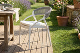 KAWOLA Gartenstuhl KISO Outdoor weiß mit Kissen Rückenlehne Rope grau