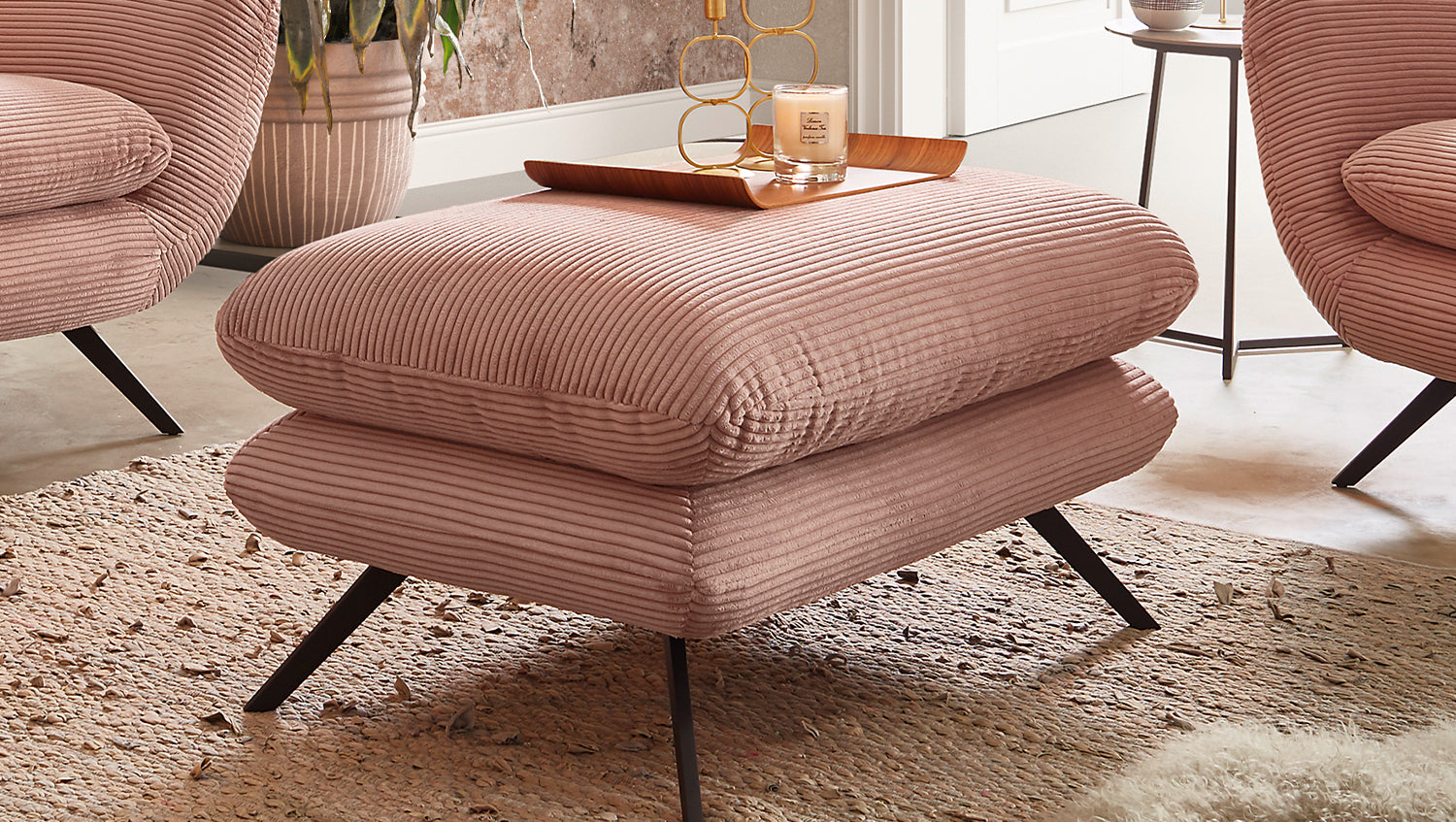 KAWOLA Hocker CHARME Hockerbank Cord rosa