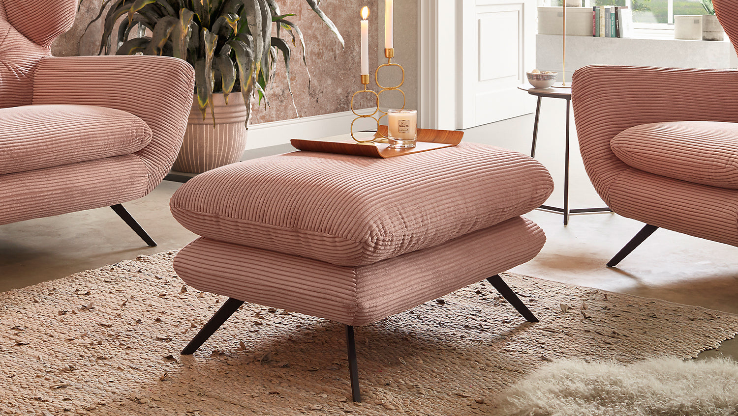 KAWOLA Hocker CHARME Hockerbank Cord rosa