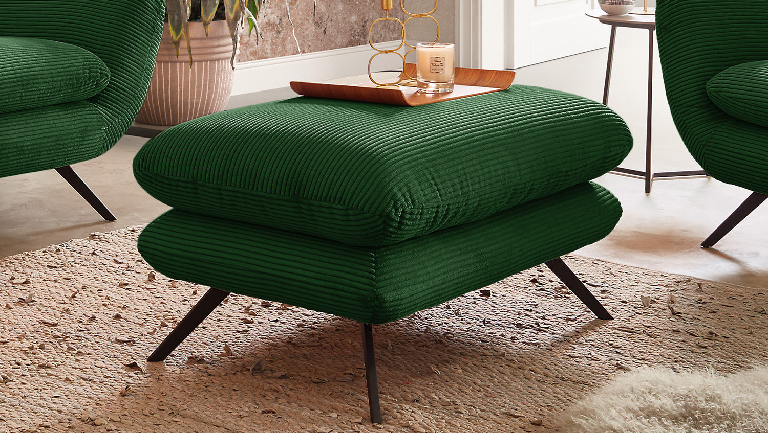 KAWOLA Hocker CHARME Hockerbank Cord smaragd
