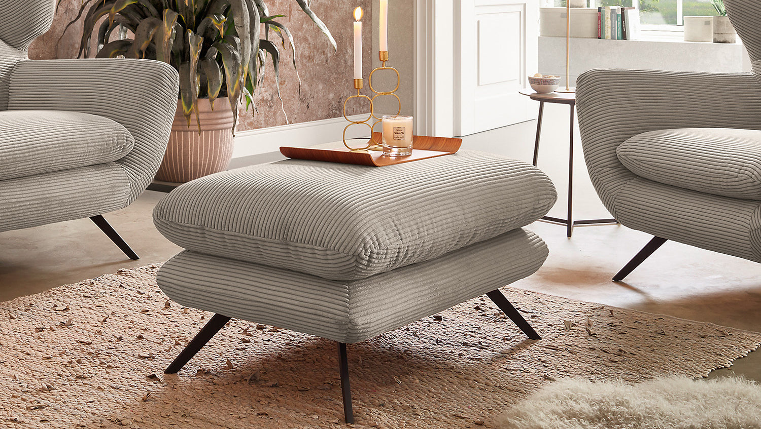 KAWOLA Hocker CHARME Hockerbank Cord steingrau