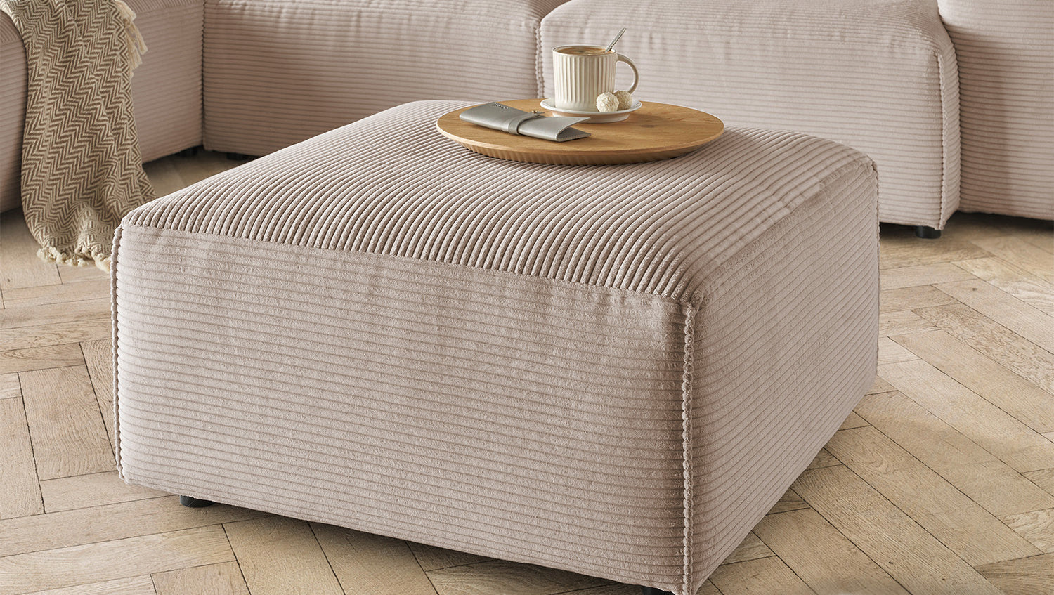 KAWOLA Hocker RANI Polsterhocker Cord taupe