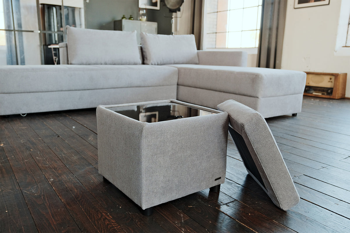 KAWOLA Hocker mit Stauraum IDA Stoff grau