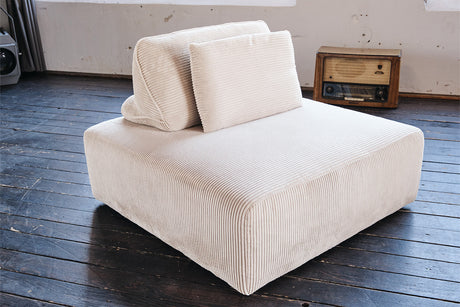 KAWOLA Hocker WIOLO SOFT Polsterhocker mit Rückenkissen Cord cremeweiß