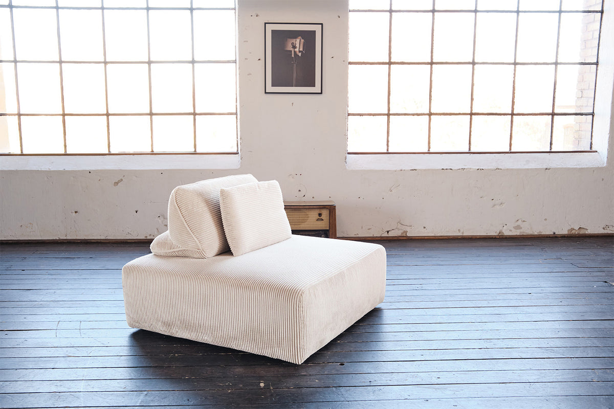 KAWOLA Hocker WIOLO SOFT Polsterhocker mit Rückenkissen Cord cremeweiß