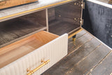 KAWOLA Lowboard MARIA TV-Bank Marmorplatte Kunstleder weiß