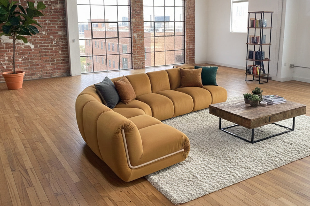 KAWOLA Modulsofa LAYLA Ecksofa 4 Module Velvet gelb