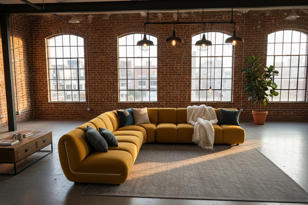 KAWOLA Modulsofa LAYLA Ecksofa 5 Module Velvet gelb