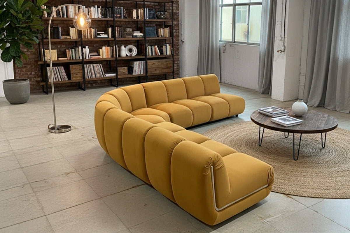 KAWOLA Modulsofa LAYLA Ecksofa 5 Module Velvet gelb