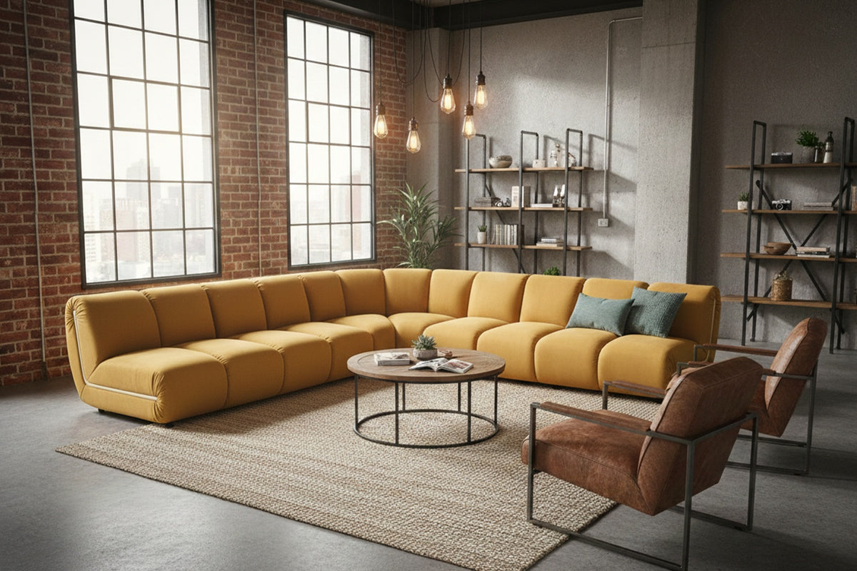 KAWOLA Modulsofa LAYLA Ecksofa 5 Module Velvet gelb