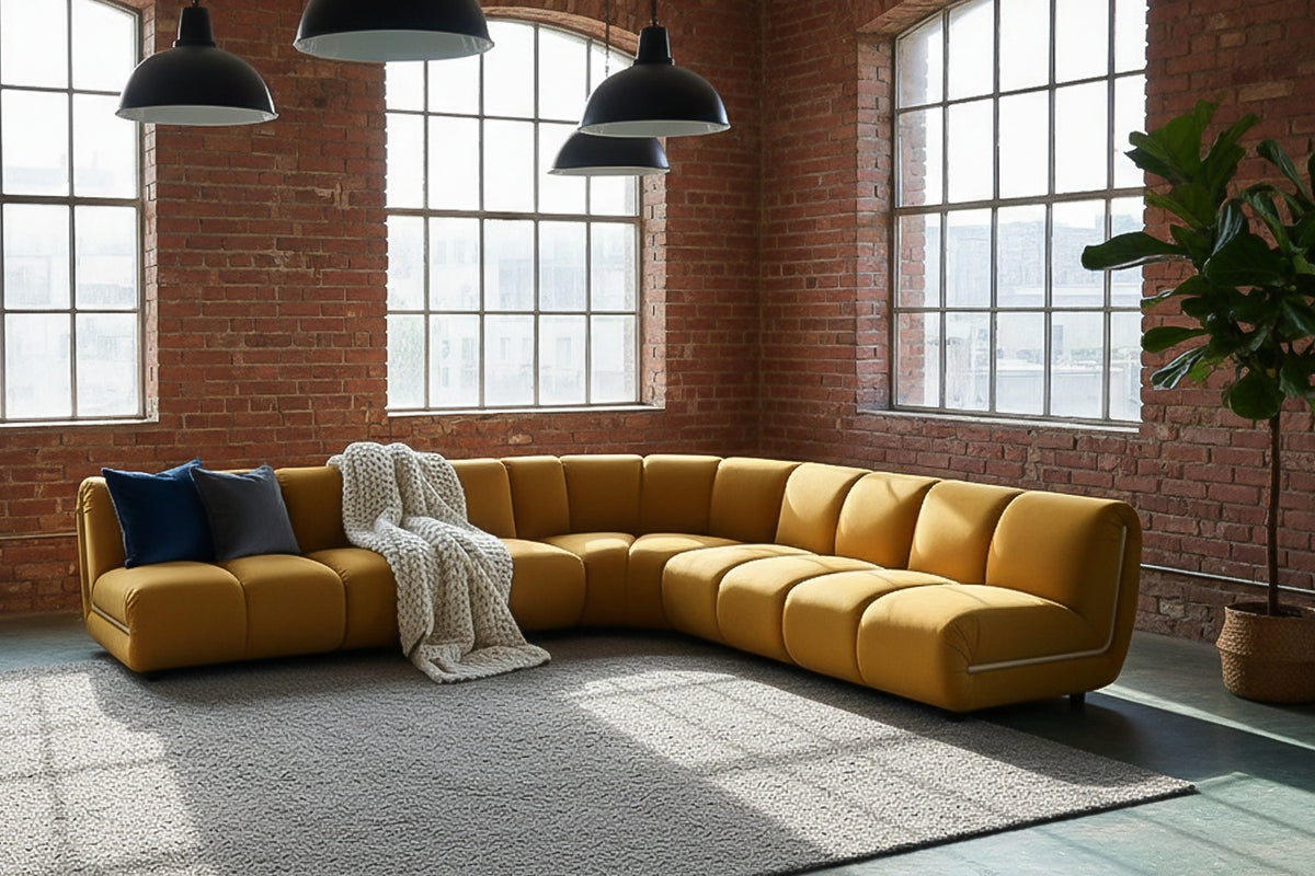 KAWOLA Modulsofa LAYLA Ecksofa 5 Module Velvet gelb, Ohne Zusatzausstattung