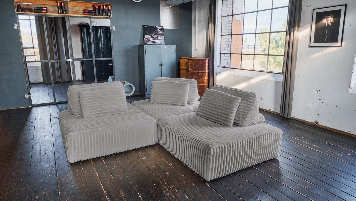 KAWOLA Modulsofa WIOLO SOFT 3 Module 3 Rückenkissen Weicher Breitcord grau