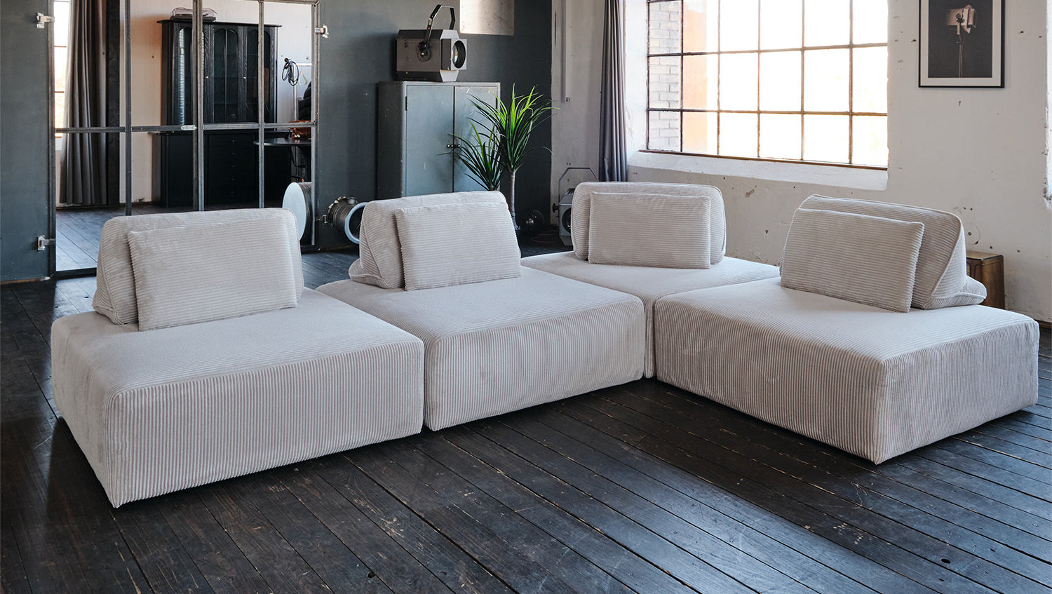 KAWOLA Modulsofa WIOLO SOFT 4 Module 4 Rückenkissen Cord hellgrau
