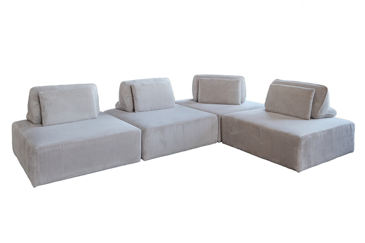 KAWOLA Modulsofa WIOLO SOFT 4 Module 4 Rückenkissen Cord hellgrau