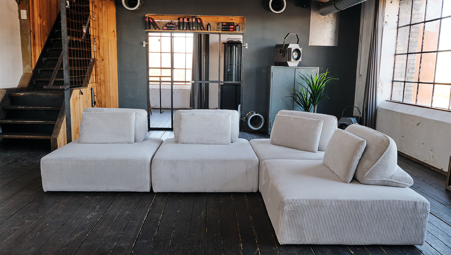KAWOLA Modulsofa WIOLO SOFT 4 Module 4 Rückenkissen Cord hellgrau