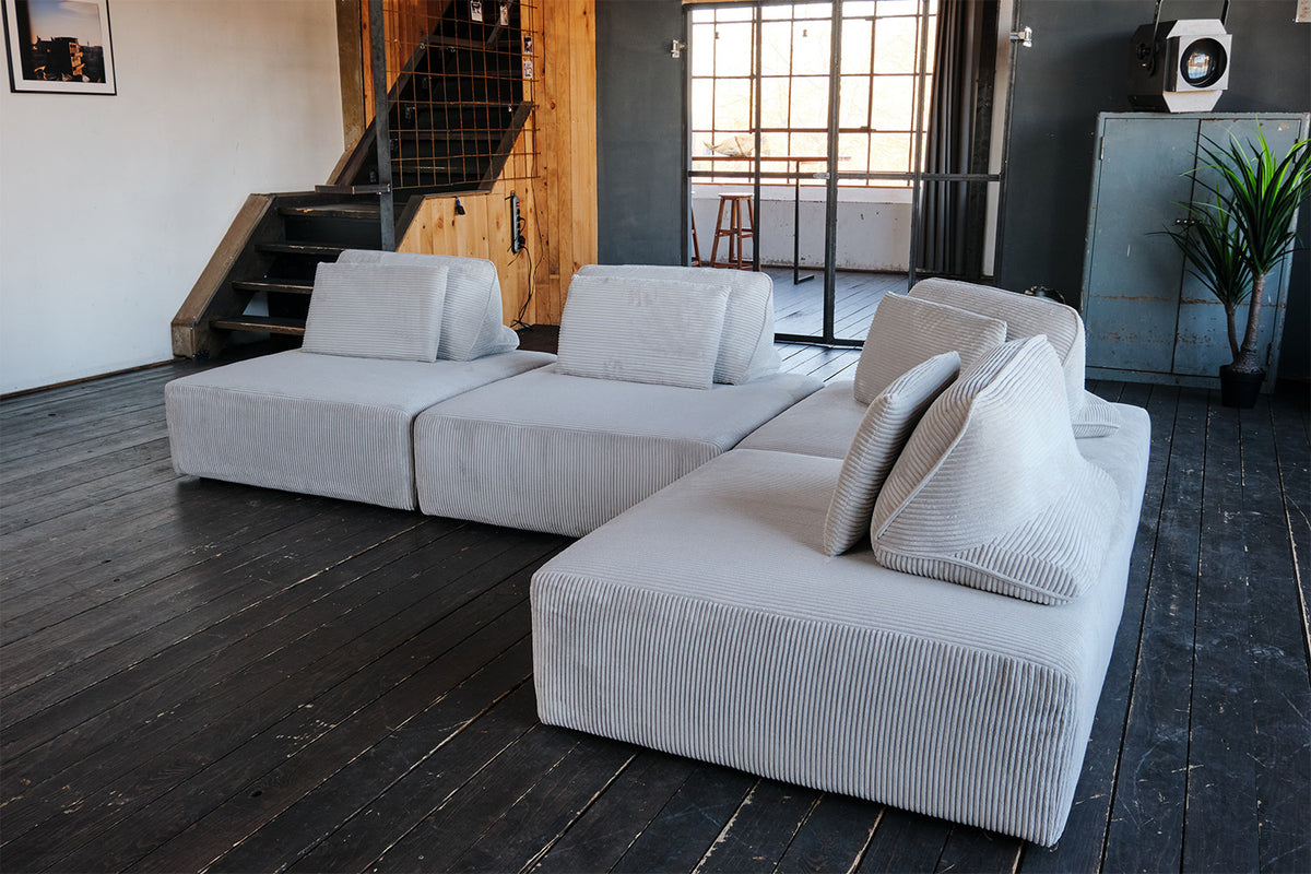 KAWOLA Modulsofa WIOLO SOFT 4 Module 4 Rückenkissen Cord hellgrau