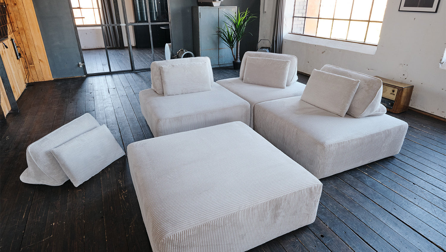 KAWOLA Modulsofa WIOLO SOFT 4 Module 4 Rückenkissen Cord hellgrau