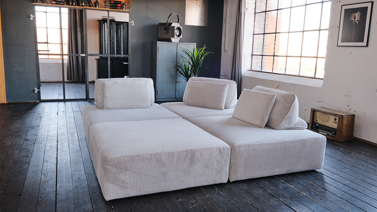 KAWOLA Modulsofa WIOLO SOFT 4 Module 4 Rückenkissen Cord hellgrau