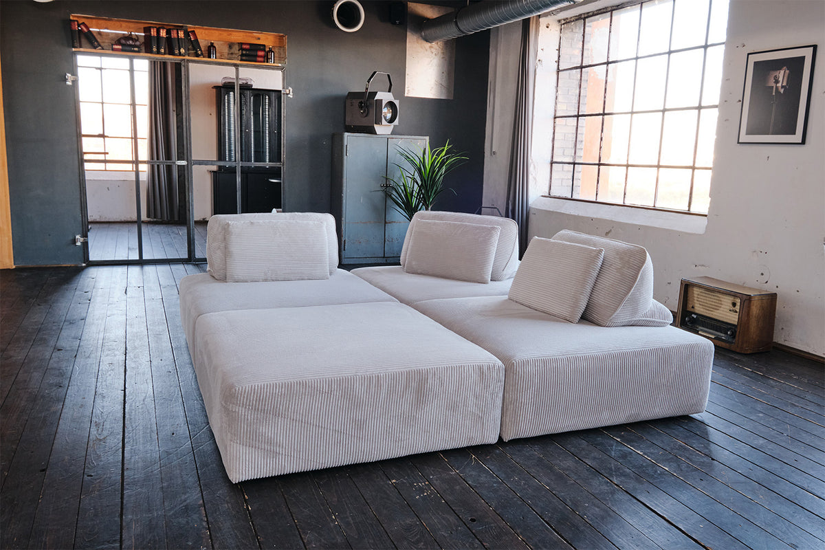 KAWOLA Modulsofa WIOLO SOFT 4 Module 4 Rückenkissen Cord hellgrau