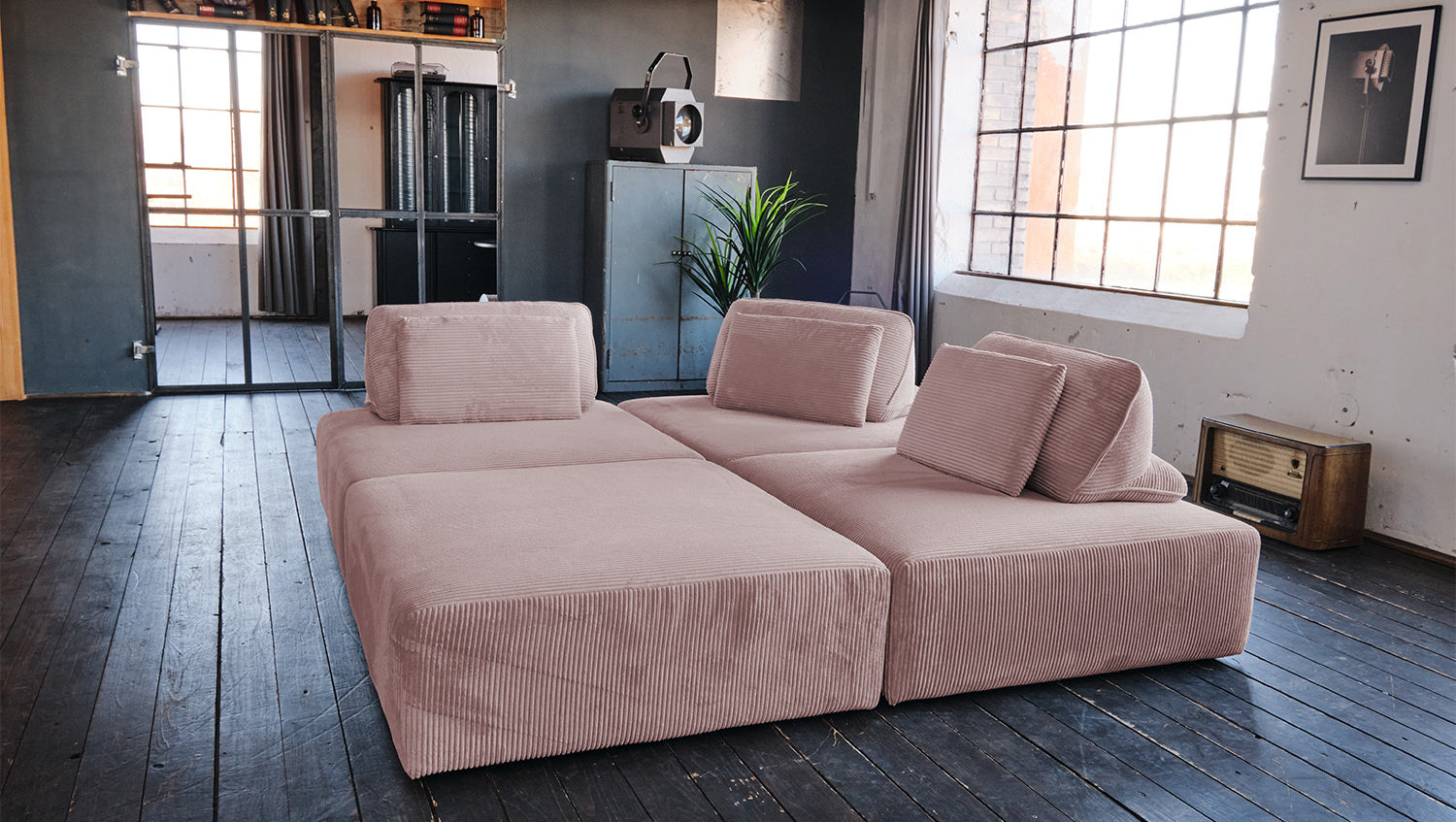 KAWOLA Modulsofa WIOLO SOFT 4 Module 4 Rückenkissen Cord rosa