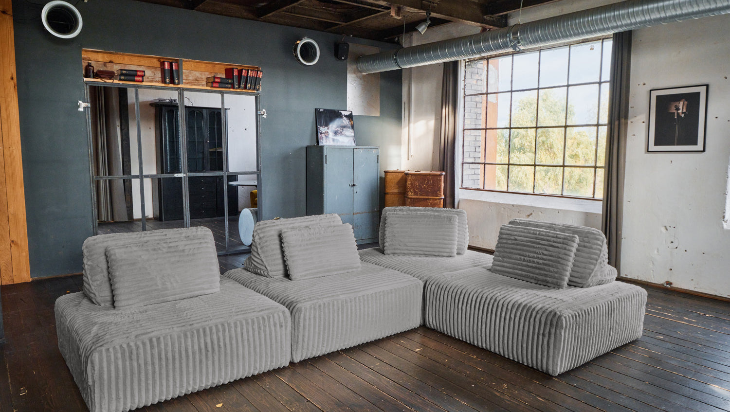 KAWOLA Modulsofa WIOLO SOFT 4 Module 4 Rückenkissen Weicher Breitcord grau