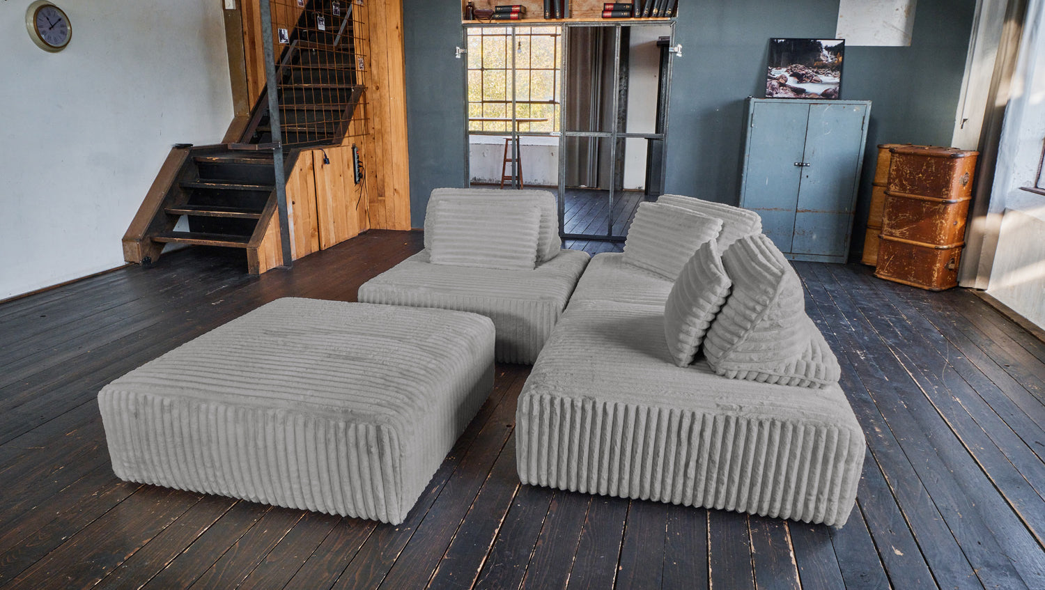 KAWOLA Modulsofa WIOLO SOFT 4 Module 4 Rückenkissen Weicher Breitcord grau