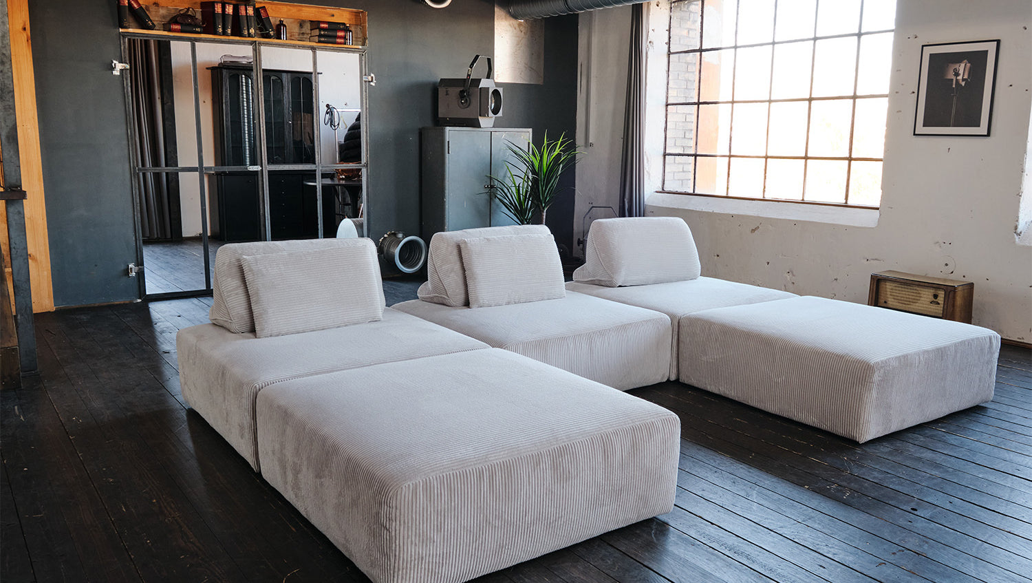 KAWOLA Modulsofa WIOLO SOFT 5 Module 5 Rückenkissen Cord hellgrau