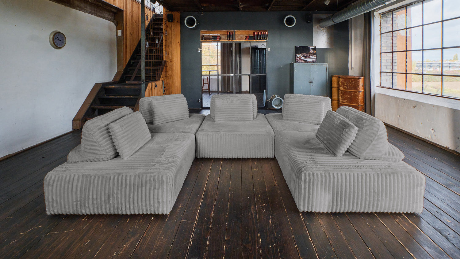 KAWOLA Modulsofa WIOLO SOFT 5 Module 5 Rückenkissen Weicher Breitcord grau