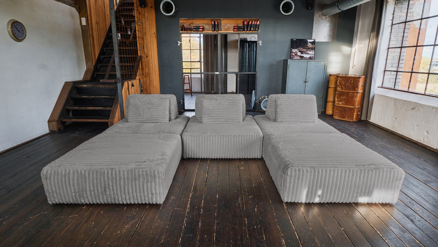 KAWOLA Modulsofa WIOLO SOFT 5 Module 5 Rückenkissen Weicher Breitcord grau