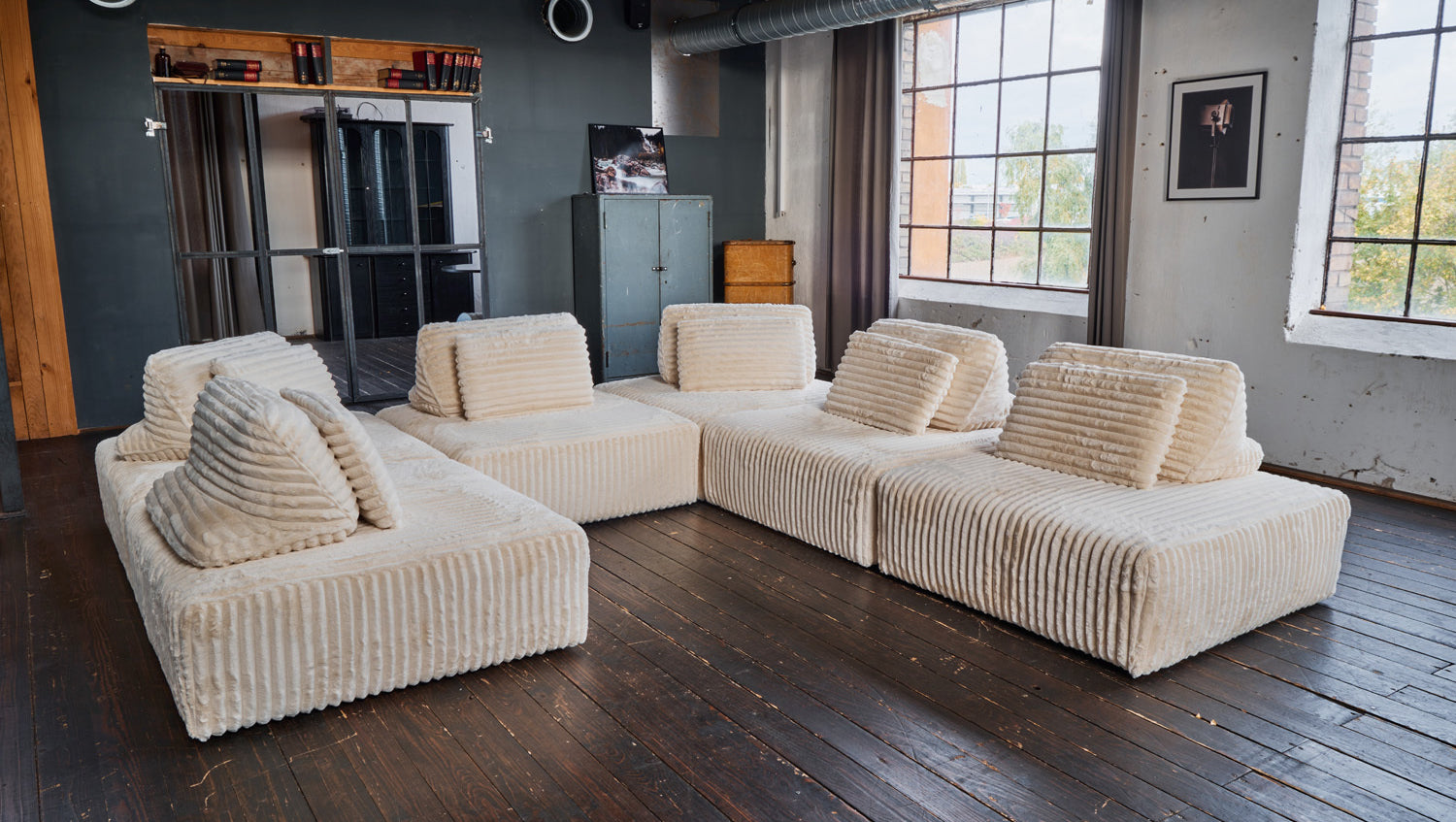 KAWOLA Modulsofa WIOLO SOFT 6 Module 6 Rückenkissen Weicher Breitcord cremeweiß