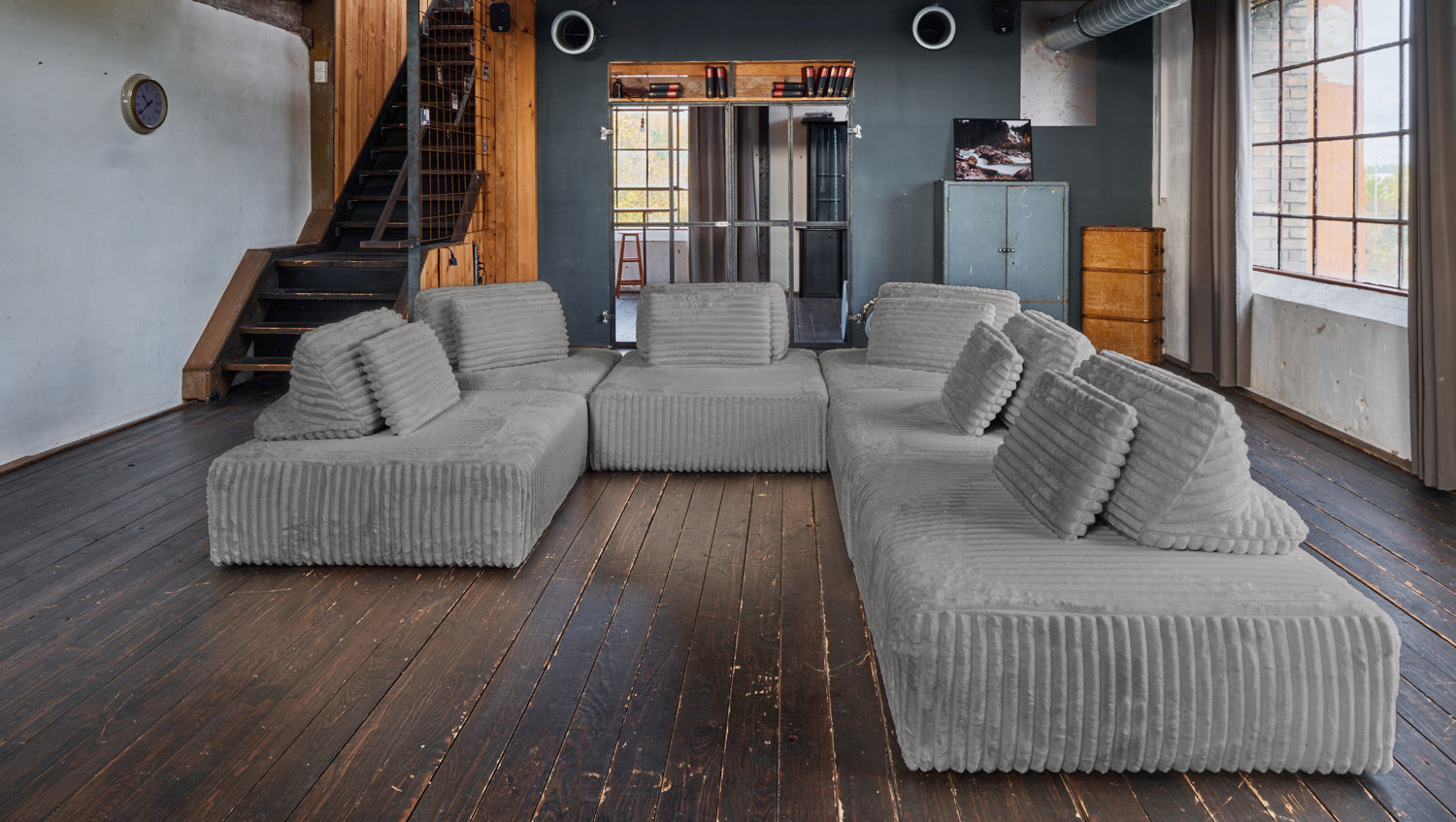 KAWOLA Modulsofa WIOLO SOFT 6 Module 6 Rückenkissen Weicher Breitcord grau