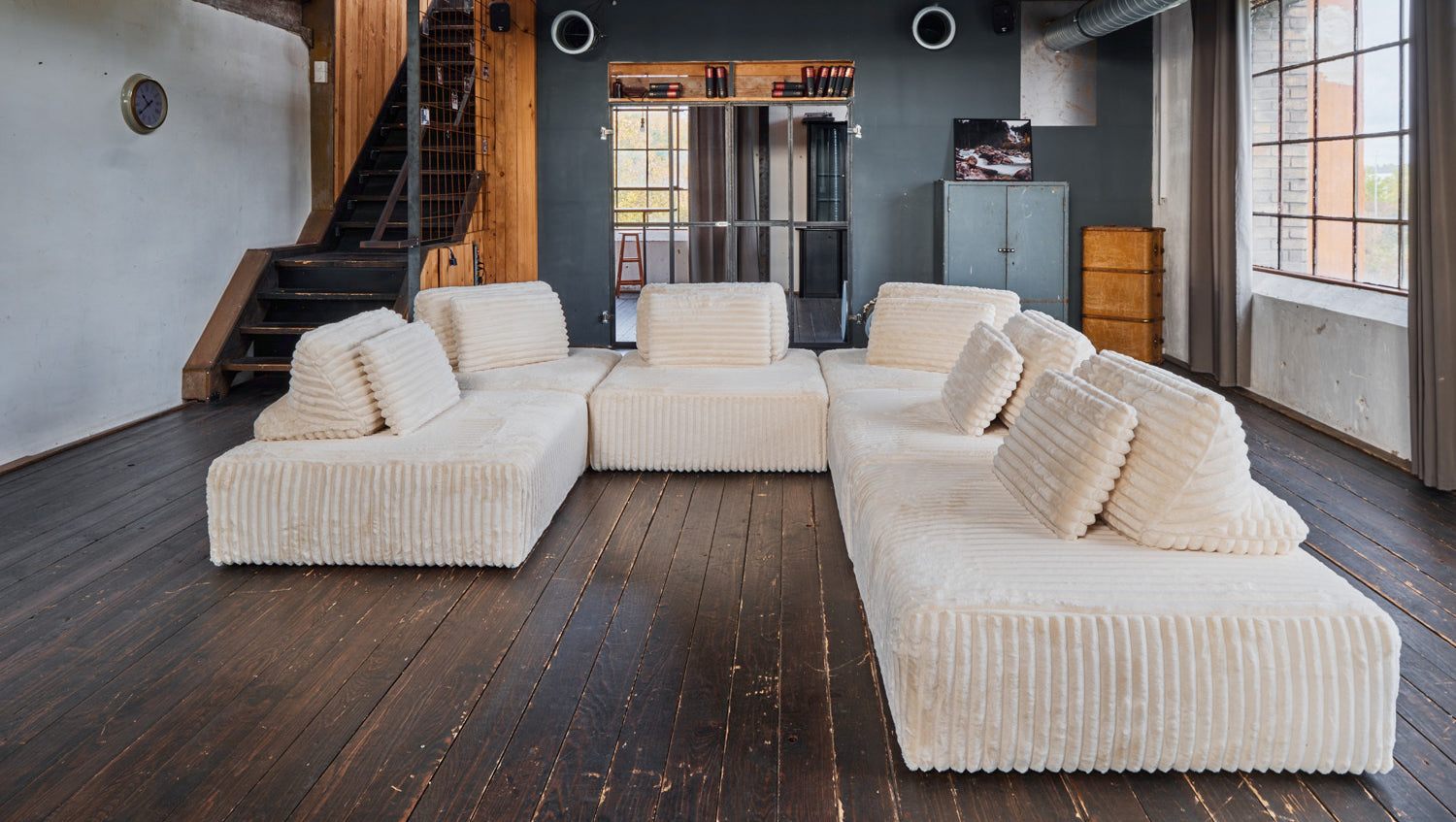 KAWOLA Modulsofa WIOLO SOFT 6 Module 6 Rückenkissen Weicher Breitcord cremeweiß