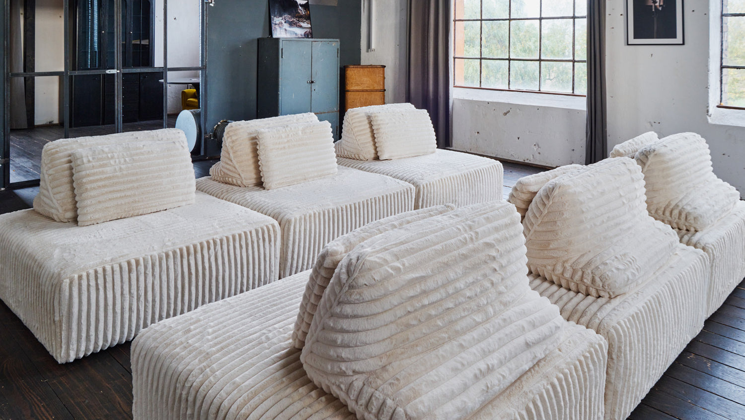 KAWOLA Modulsofa WIOLO SOFT 6 Module 6 Rückenkissen Weicher Breitcord cremeweiß