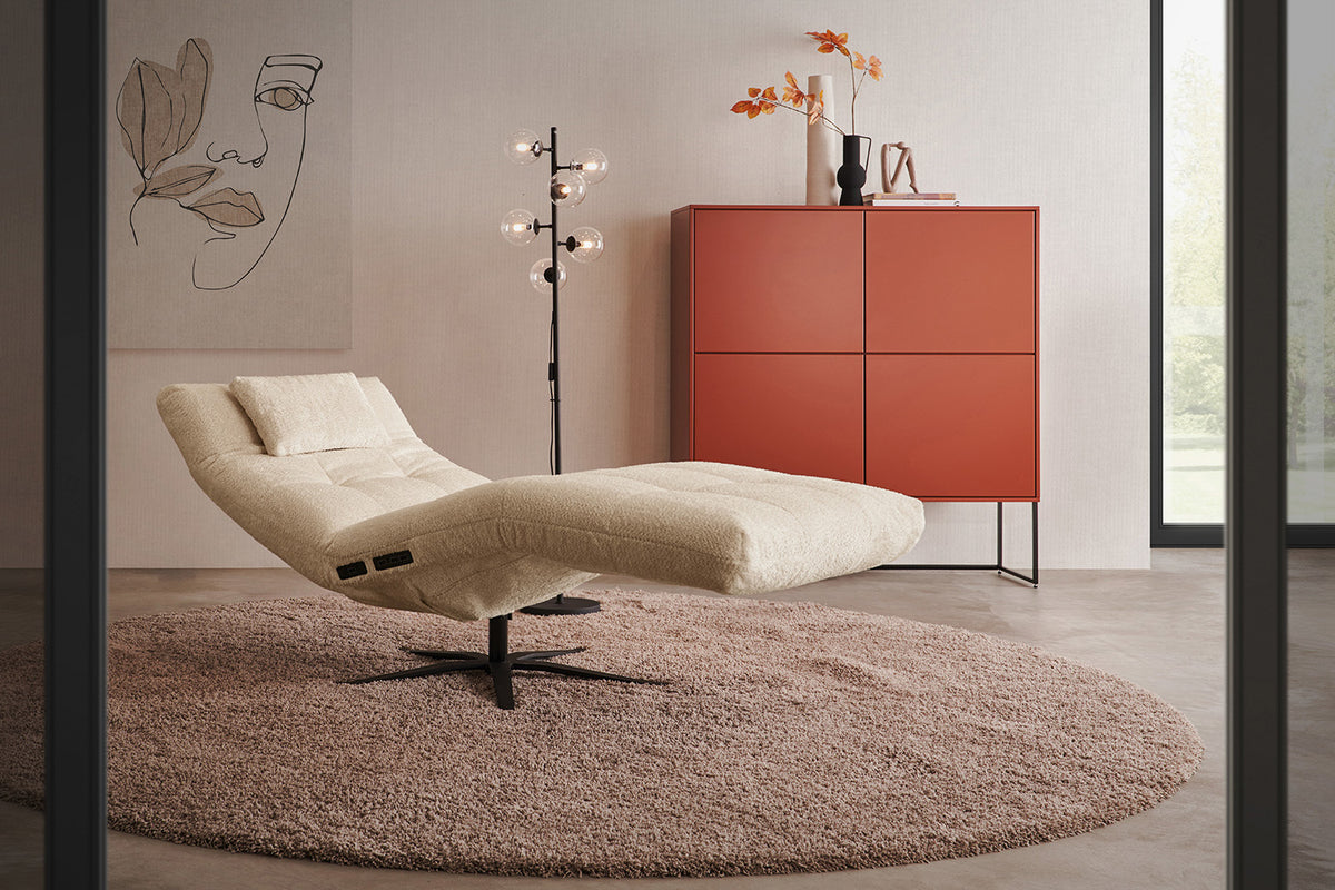 KAWOLA Relaxliege LETICIA motorisch Stoff beige, Mit Kissen, Mit Akku